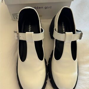 Madden Girl White T-Strap Chunky Sole Shoes